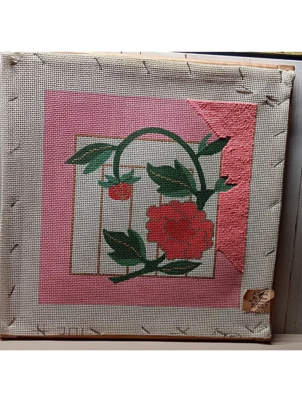 Floral Needlepoint on Painted Canvas Stretched on wood frame 11
